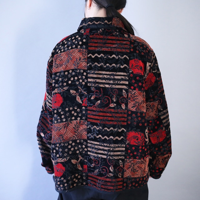 "reversible" geometry and reef motif pattern chenille weave jacket