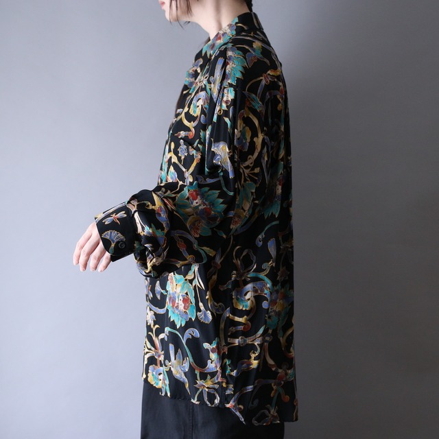 flower motif beautiful coloring art pattern fry-front over silhouette shirt