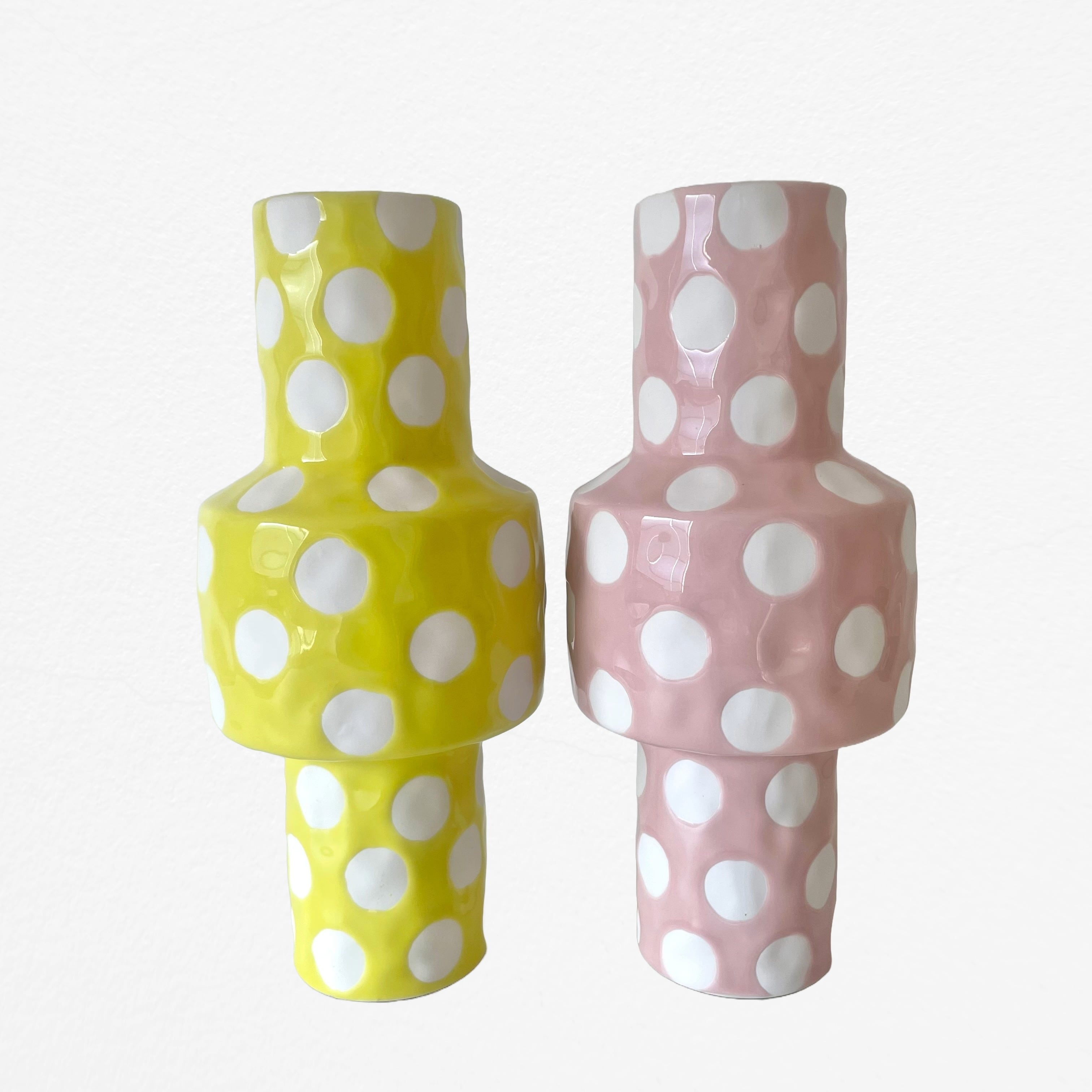 Polka Dot Flower Vase Pink Φ約13cm × H30cm ポルカドットフラワー