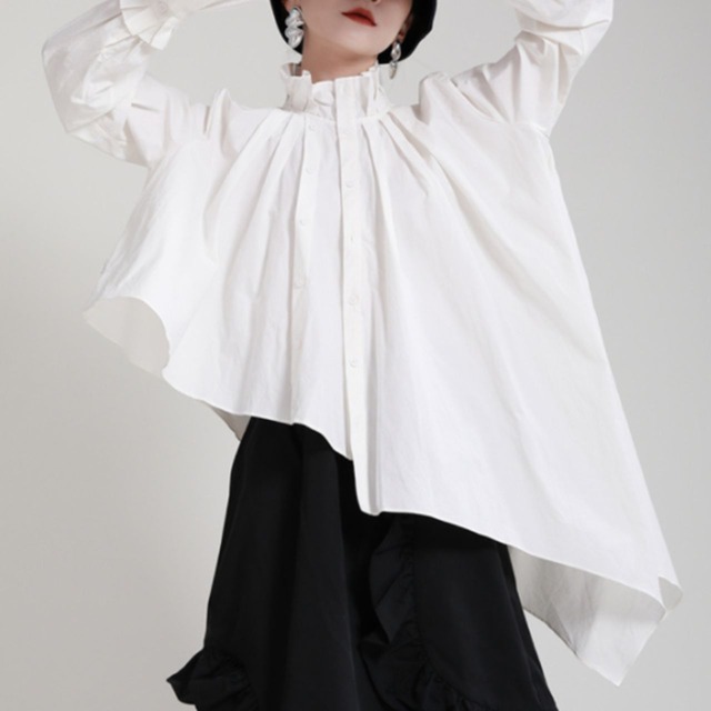 Pleated stand-up collar shirt C0387