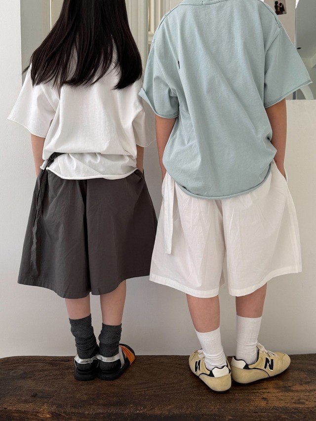 【KID】ゆったりワイドシルエット無地パニーニハーフパンツ - 16