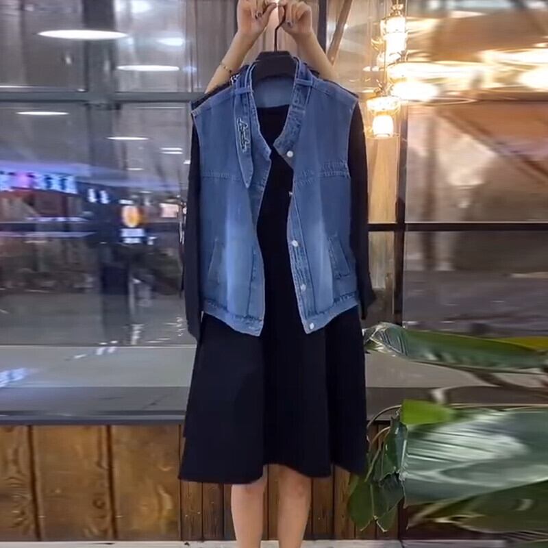 プラスサイズレディースデニムベストドレスツーピースセット2020秋ファットシスターmmウエスタンスタイルスリミングスーツ ミックスインファッション67810997602