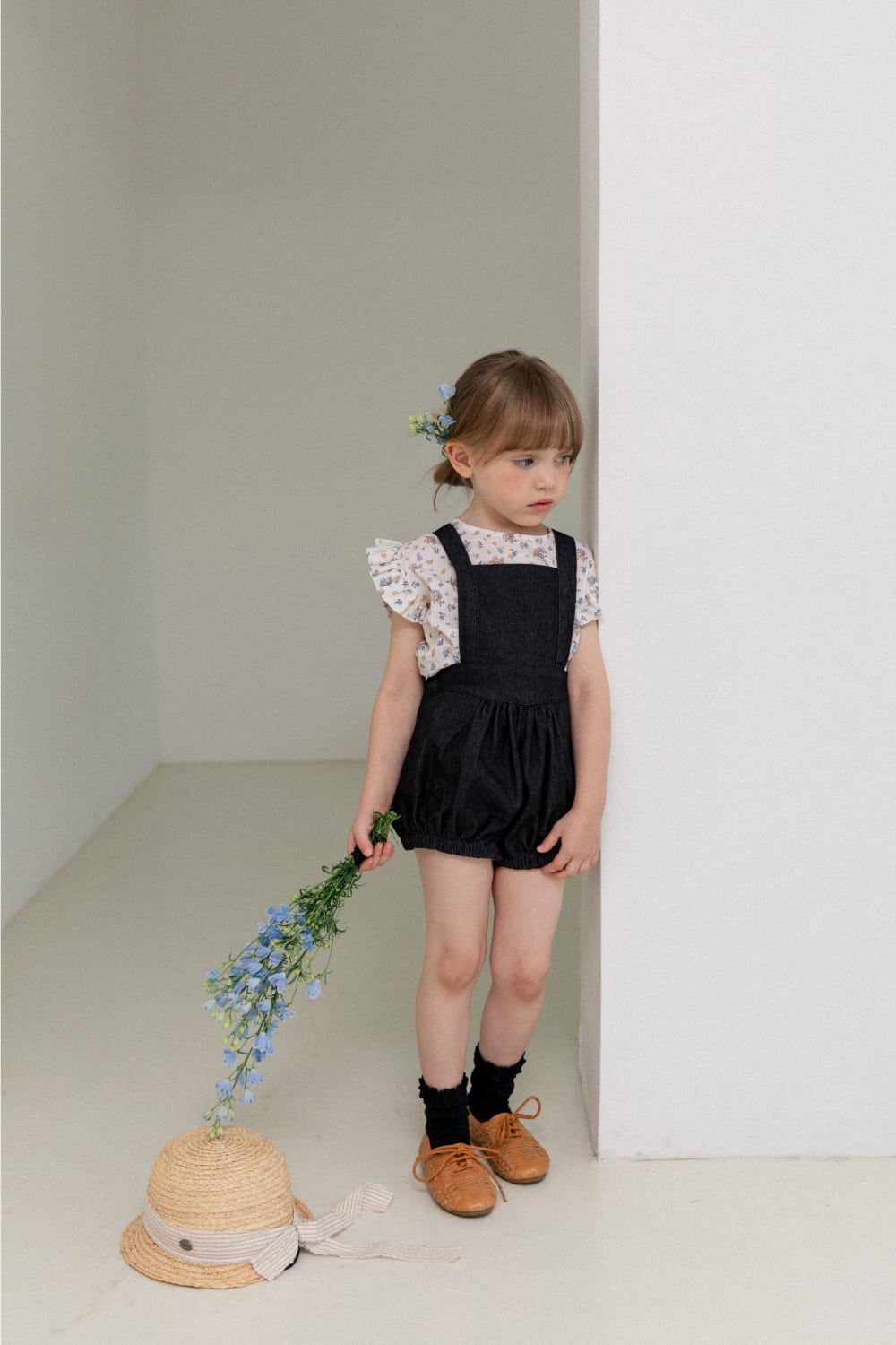 【予約販売・送料無料】wonny ribbon / Black denim romper