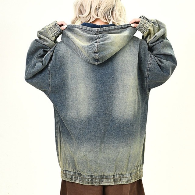 ヴィンテージウォッシュデニムフーディ 2col   R00957