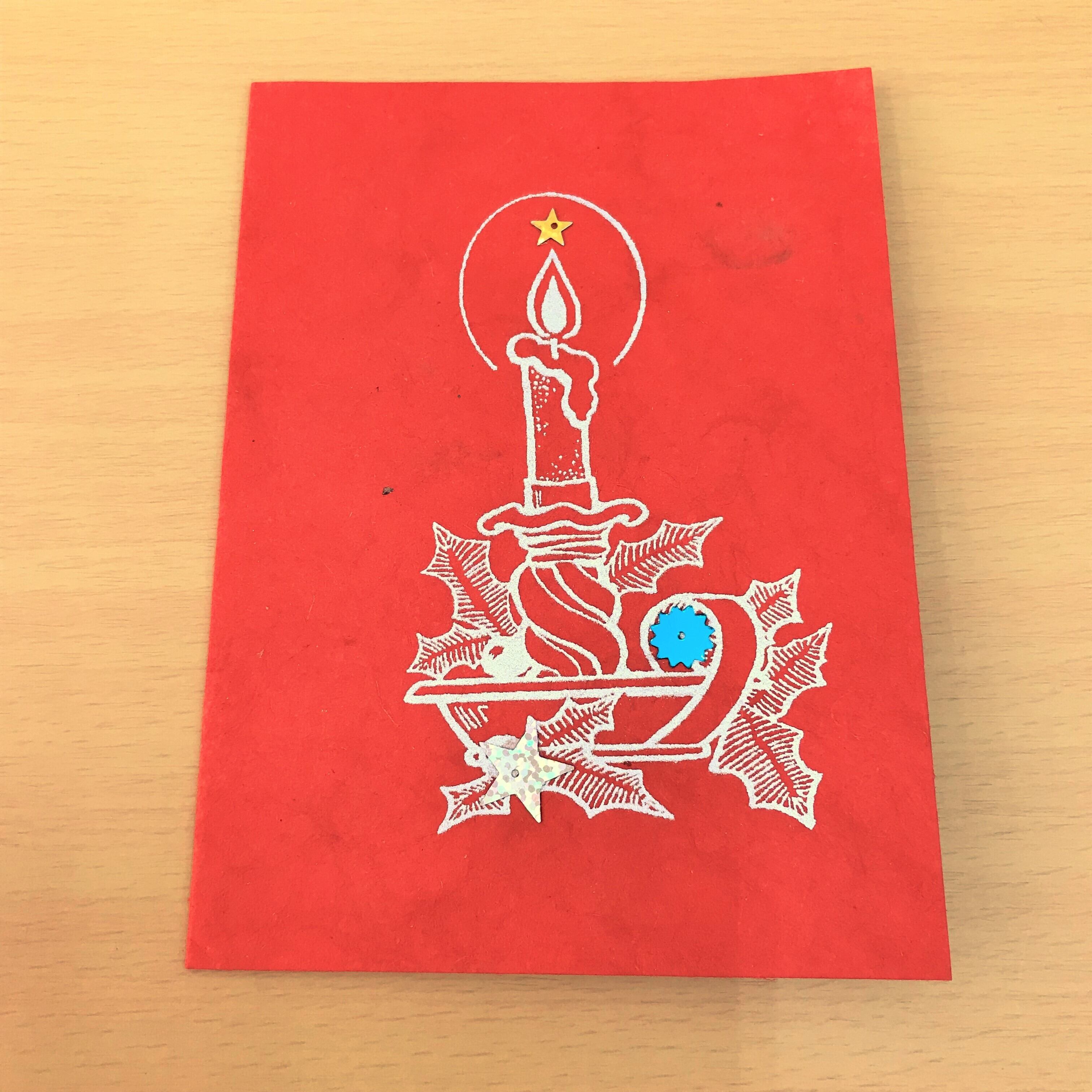 手漉きクリスマスカード・キャンドル(レッド)