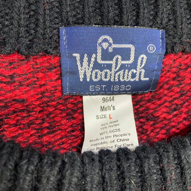 80s Woolrich チェック柄セーター ウールニット ブラック レッド L