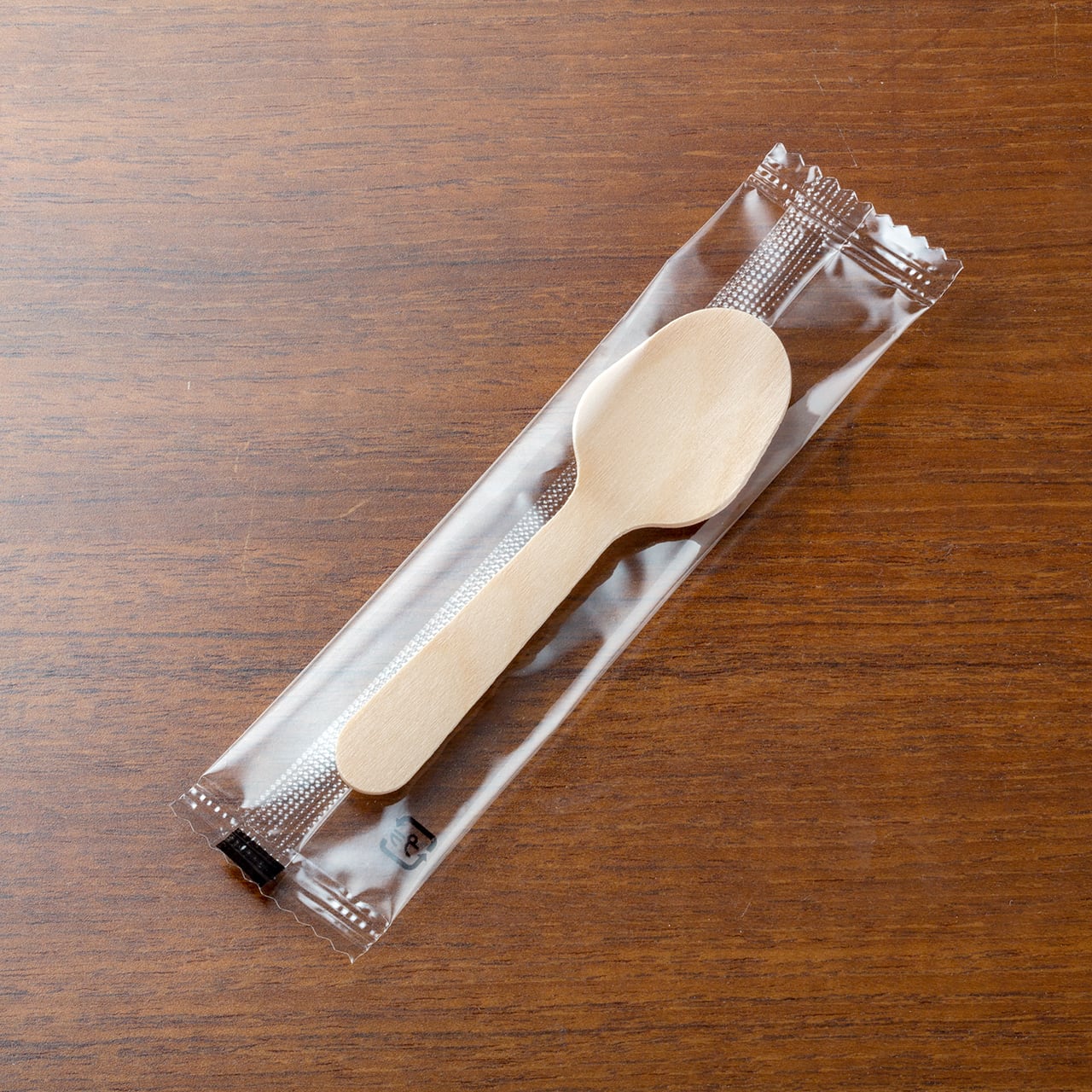 ポリ素材のウッドデザートスプーン フォーク 85mm 使い捨て エコ商品