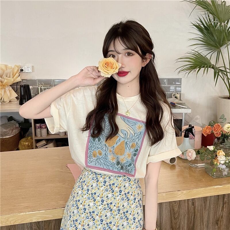 トップス サマーTシャツ 薄手ルーズプリント 夏物 1号婦人70120356059