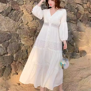 【送料無料】 ワンピース 2色 ロングワンピ マキシワンピ ロング 袖あり 長袖 Vネック Aライン フレア レース 透け感 エレガント 可愛い 大人可愛い きれいめ シンプル カジュアル コンサバ 華やか 大人 上品 おしゃれ お洒落 こなれ感 フェミニン ラフ 無地 花柄 春 夏 20代 30代 40代 レディース 女性 マタニティ ママ服 デート お出かけ 女子会 お呼ばれ 休日 お茶会 授業参観 着回し 普段使い オルチャン 韓国系 ファッション 綿 体型カバー プチプラ インスタ映え ゆる