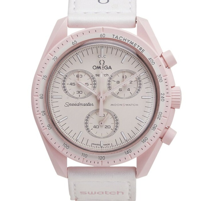 オメガ × スウォッチ Swatch スピードマスター ムーンスウォッチ MISSION TO VENUS 腕時計 SO33P100 クオーツ ベージュ文字盤 セラミック ナイロン メンズ OMEGA 【中古】