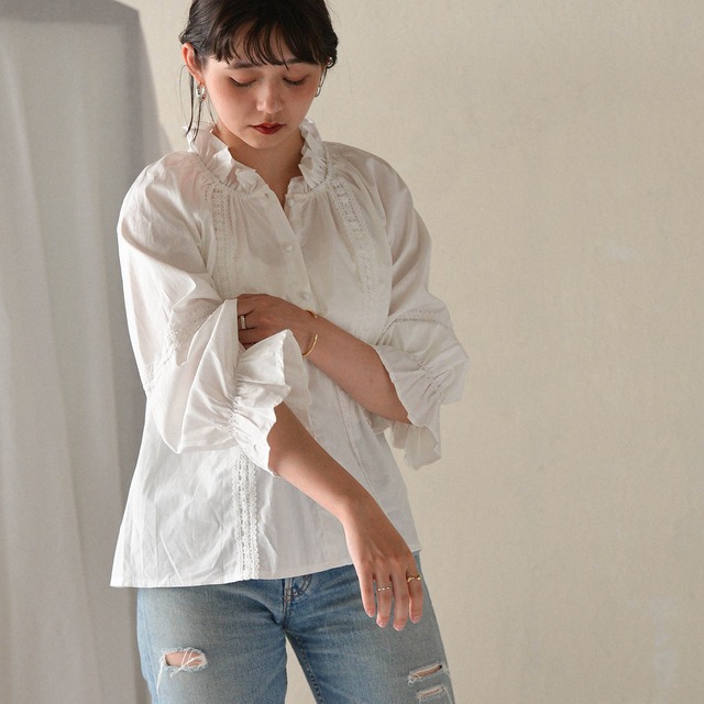 lace frill design cotton blouse 10016