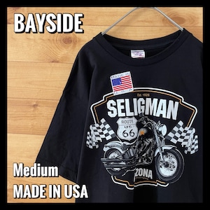 【BAYSIDE】USA製 Tシャツ 未使用  シール付き バイク プリント ROUTE66 Mサイズ US古着