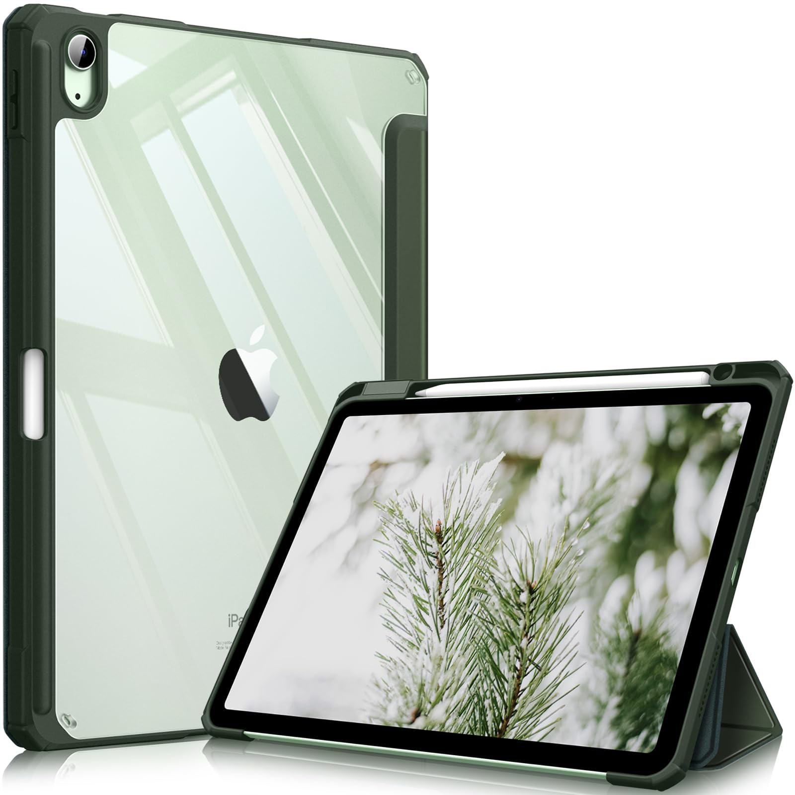 【努力特価】Fintie iPad Air 11インチ ケース M4 (2026) / M3 (2025 第7世代) / M2 (2024 第6世代) / Air 5/4 ケース 2022/2020 10.9 インチ 透明バックカバー Apple Pencil 収納可能 ワイヤレス充電対応 三つ折スタンド スリープ機能 軽量 薄型 傷つけ防止 PU合成レザー TPU(アルパイングリーン)
