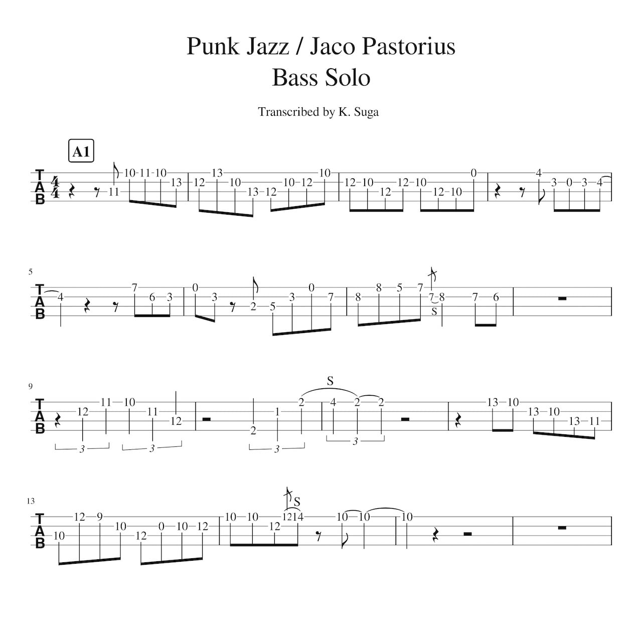 Punk Jazz Bass Solo / Jaco Pastorius / ベース TAB 譜 | ELECTRIC