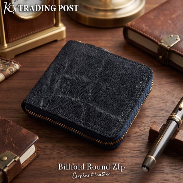 【直営店限定商品】ビルフォールド ラウンドジップ エレファント(ダークネイビー)