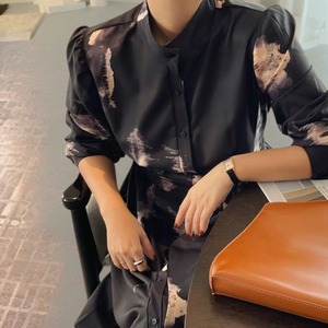 モダンプリントシャツワンピース R01100