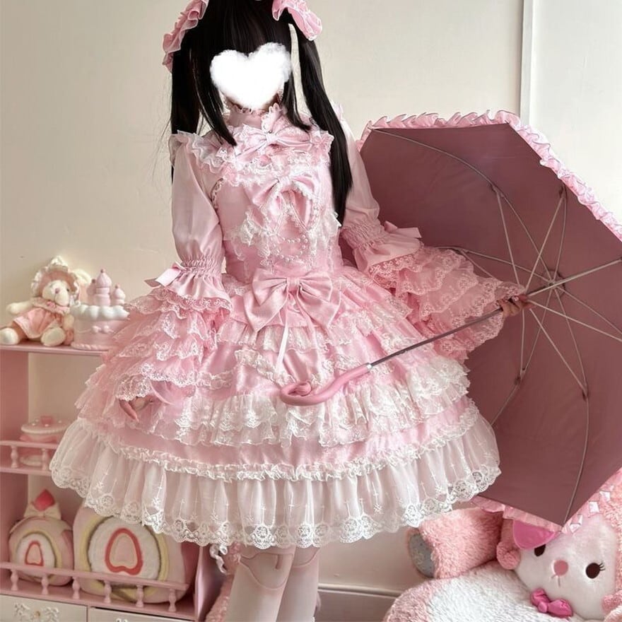 ロリータファッション 甘ロリ｜JSK＋姫袖ブラウス3点セット（ピンク