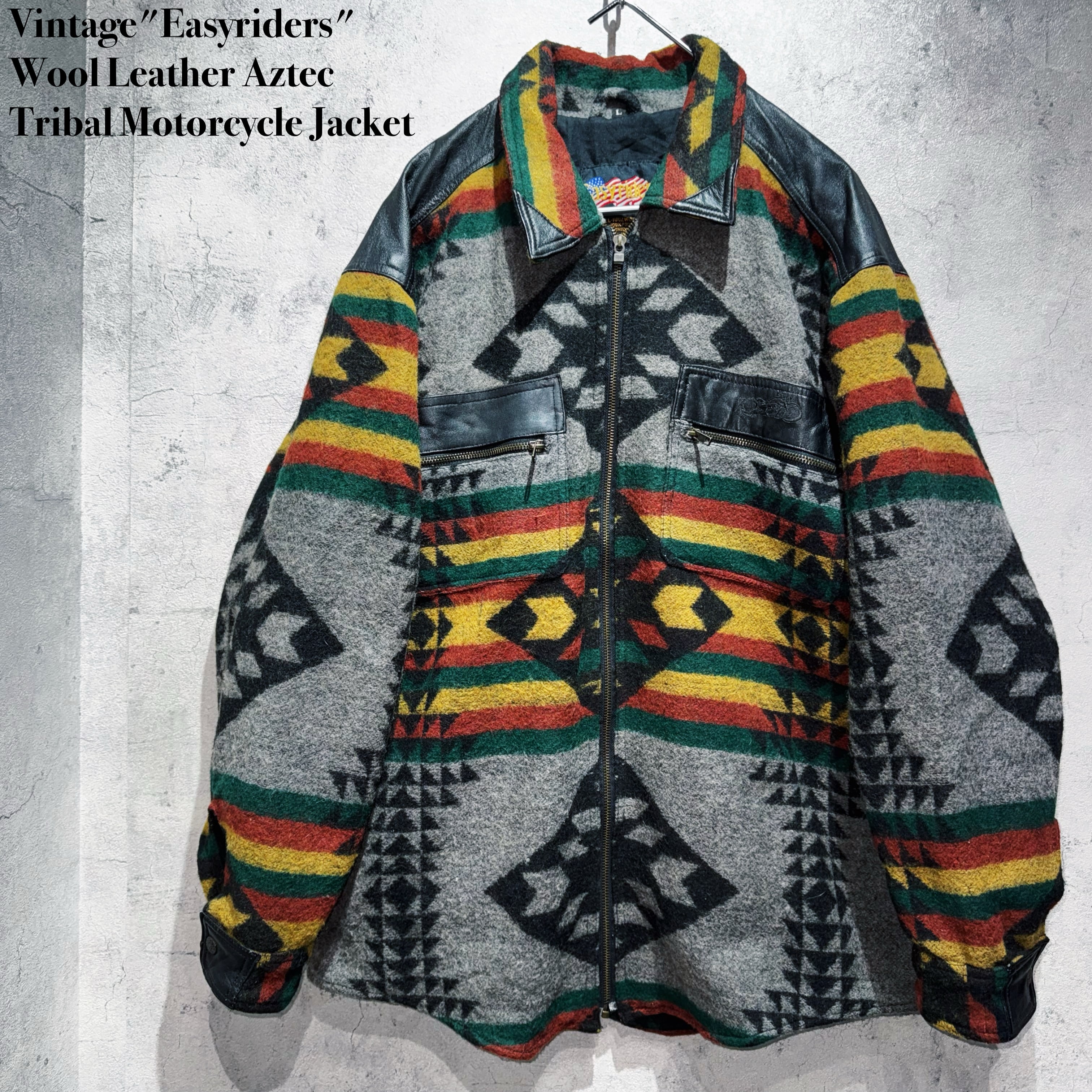 Vintage"Easyriders"Wool Leather Aztec Tribal Motorcycle Jacket