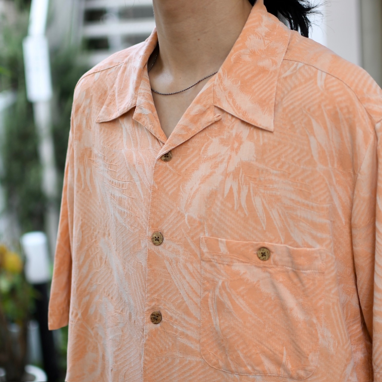 jacquard weave design aloha shirt salmon pink
