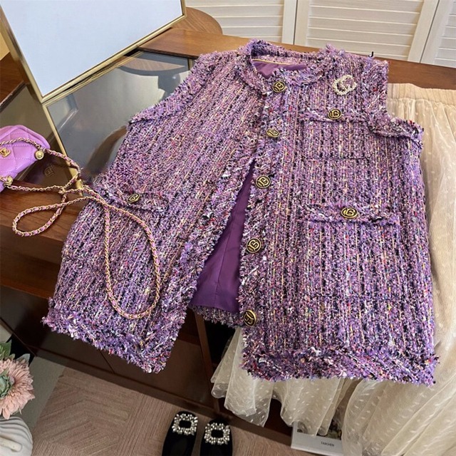 Purple mix tweed gilet　B4167