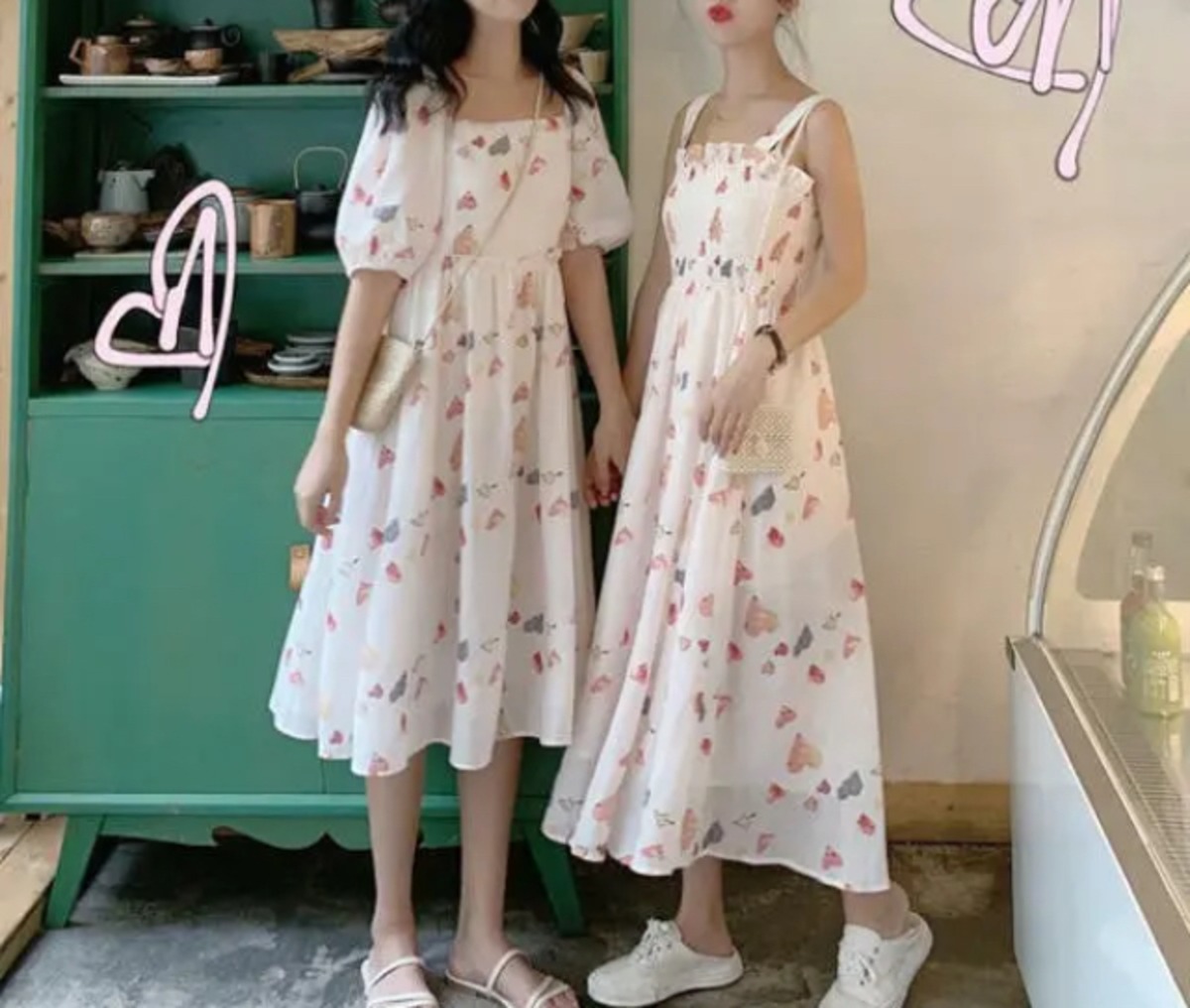 ワンピース 双子コーデ カラフル 清楚 涼 かわいい 夏 フリル 韓国 