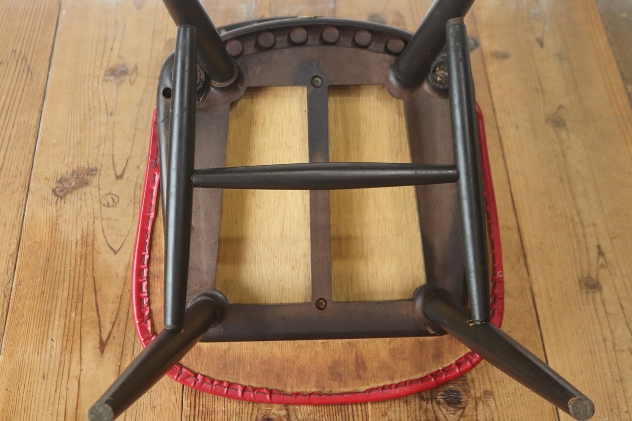 レトロ ダイニングチェア 椅子 食堂 木製 合皮 レザー 赤 レッド 松田