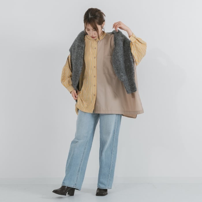 シャツ レディース トップス バイカラーシャツ ストライプ柄 秋