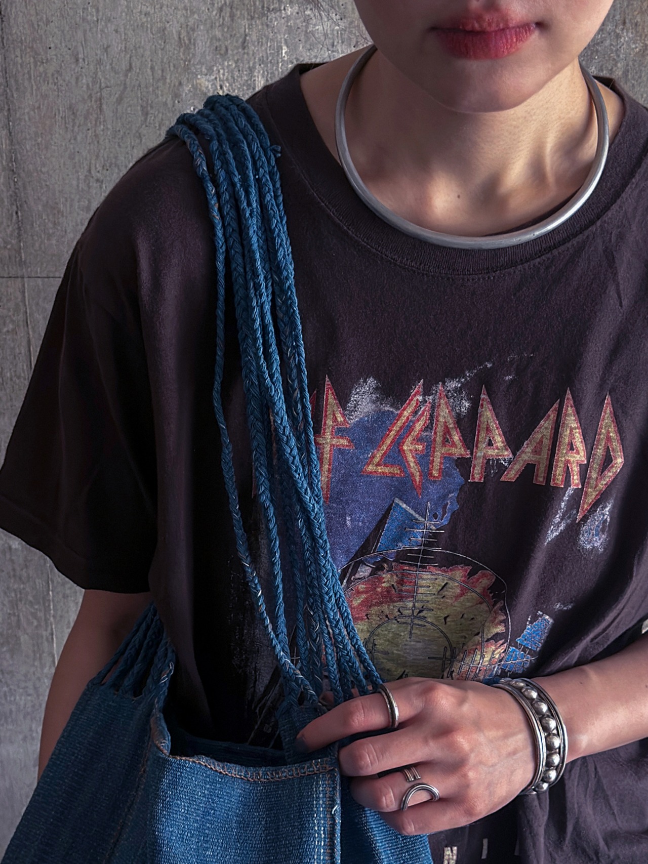 Karen tribe／Woven fabric bag（navy）