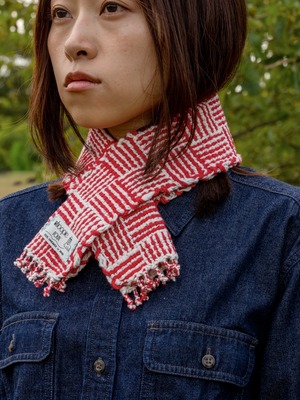 オーガニックコットン100%の手織りマフラー | WALL | red ♭121