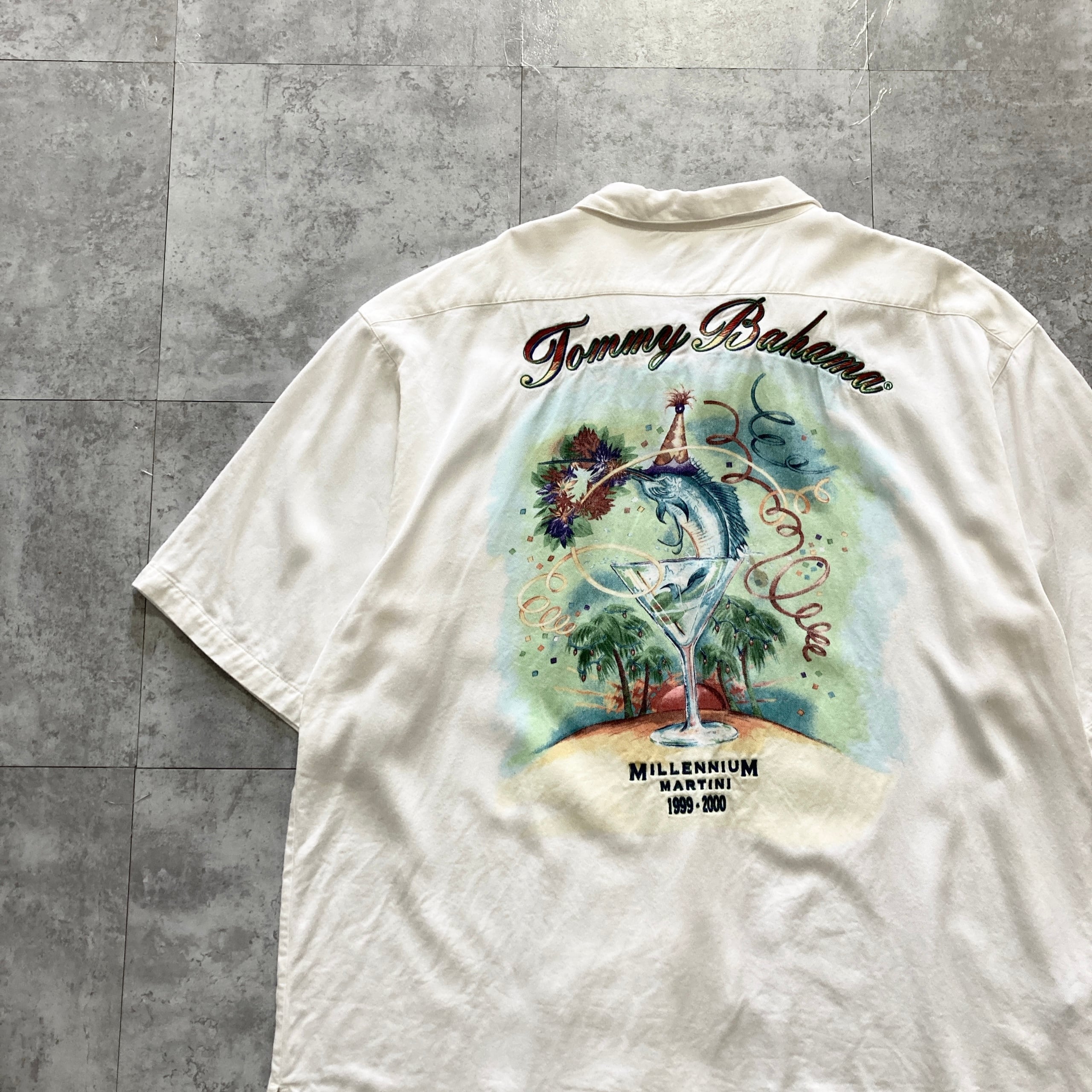 Size.XL】Tommy Bahama トミーバハマ シルク100% 単色 シャドー総柄