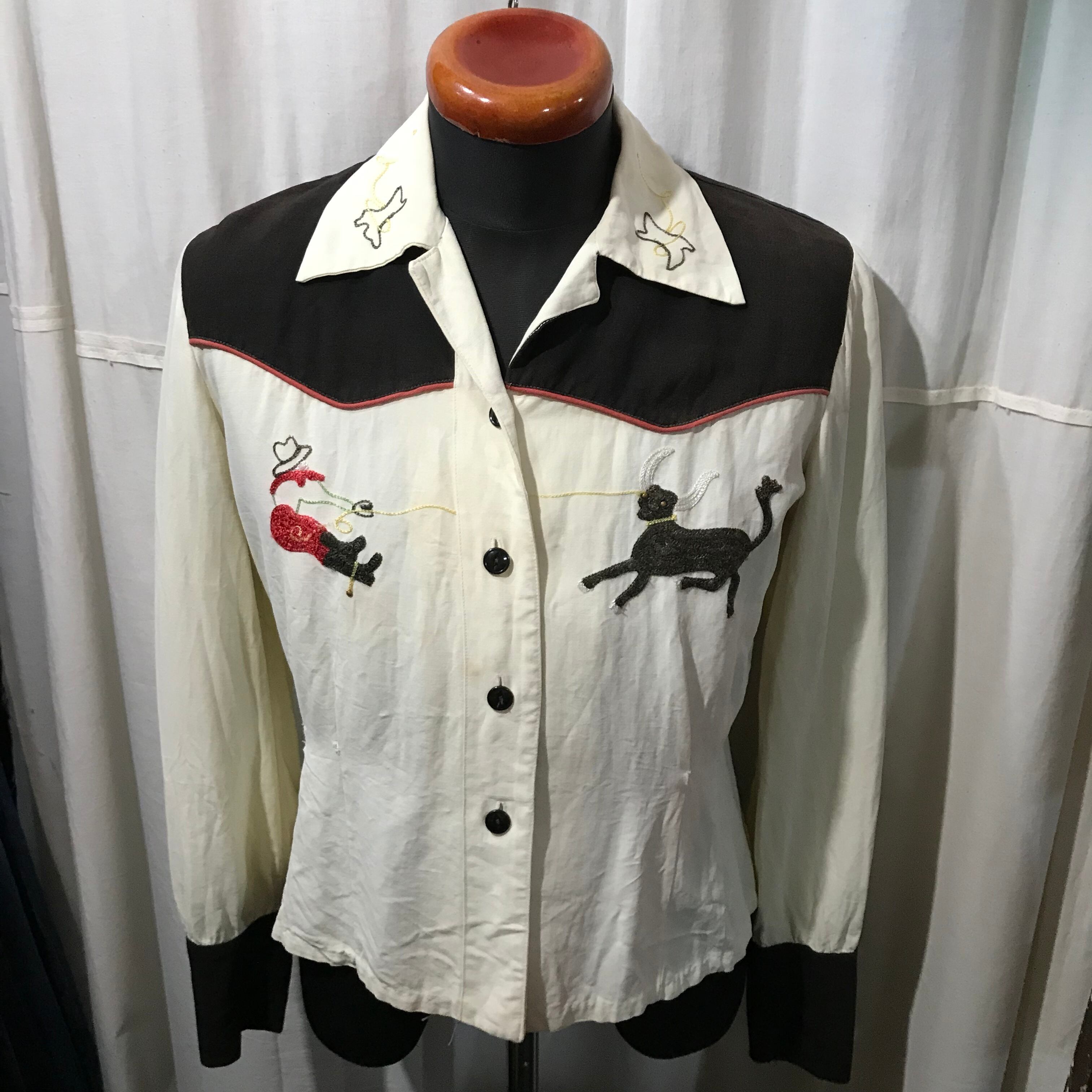 unknown レディースオープンカラーシャツ 刺繍 メンズS