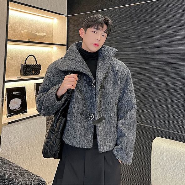 予約販売】ジャケット ショート丈 ボア 無地 グレー ハイカラー