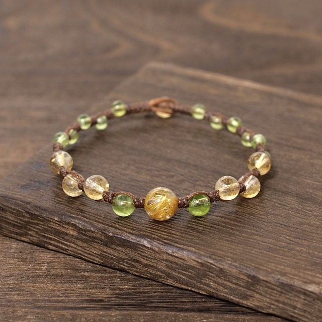 【限定】ルチルクォーツ＋ペリドット＋シトリンつゆマクラメブレスレット