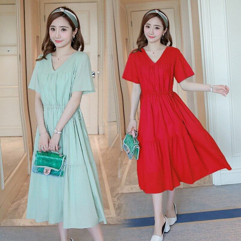 【新作】【送料無料】 2019マタニティドレス夏のVネック半袖ウェビング弾性緩い妊娠中の女性のドレス妊娠服Vestidos エラスティック 伸縮 サマー 夏物 AL expec396050518684