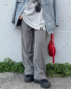 calm relax pinstripe slacks pants <grey>