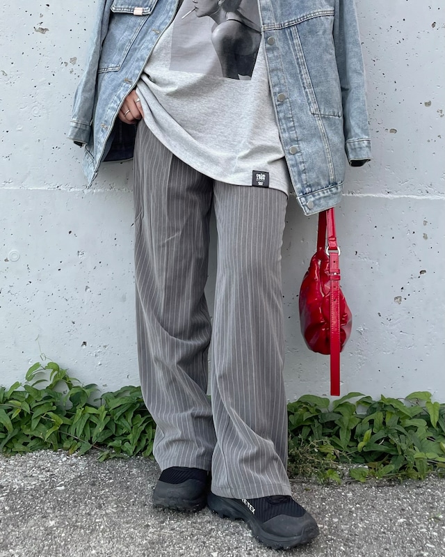calm relax pinstripe slacks pants <grey>