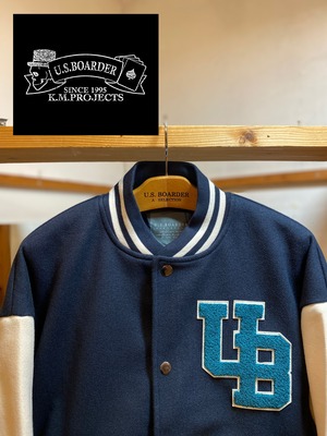 U.S.BOARDER   ウールスタジャン  Stadium jacket スタジアムジャケット　ワッペン　patch  スタジャン　(Navy blue)  ネイビー　NVY　紺色　usboarder　