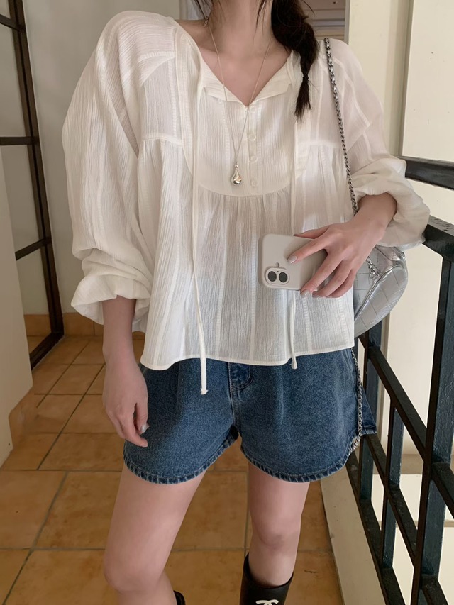 (即納)mellounge / Soft yawl blouse