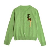 森を紡ぐレターアップリケのグリーンカーディガン《i0802》