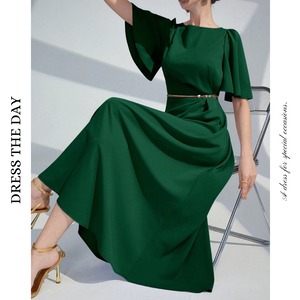 サイドドレープエレガントフレアワンピース W0044