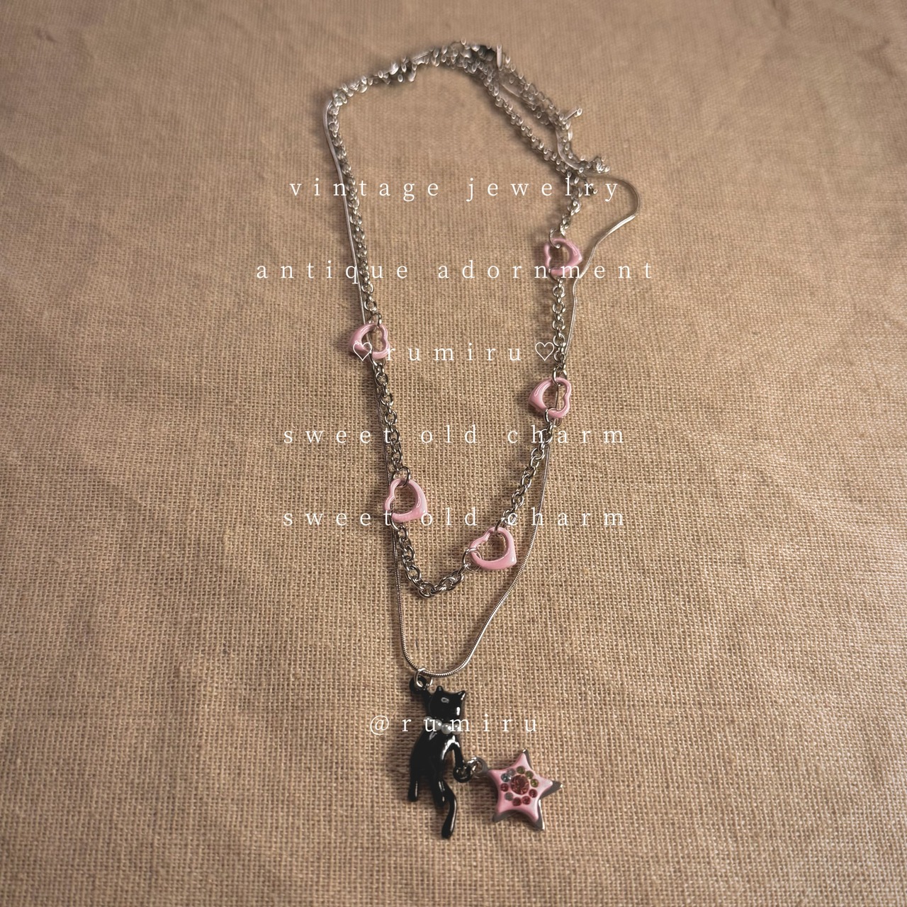 ハンドメイド 黒猫 ピンクスター レトロ セット ネックレス - 3