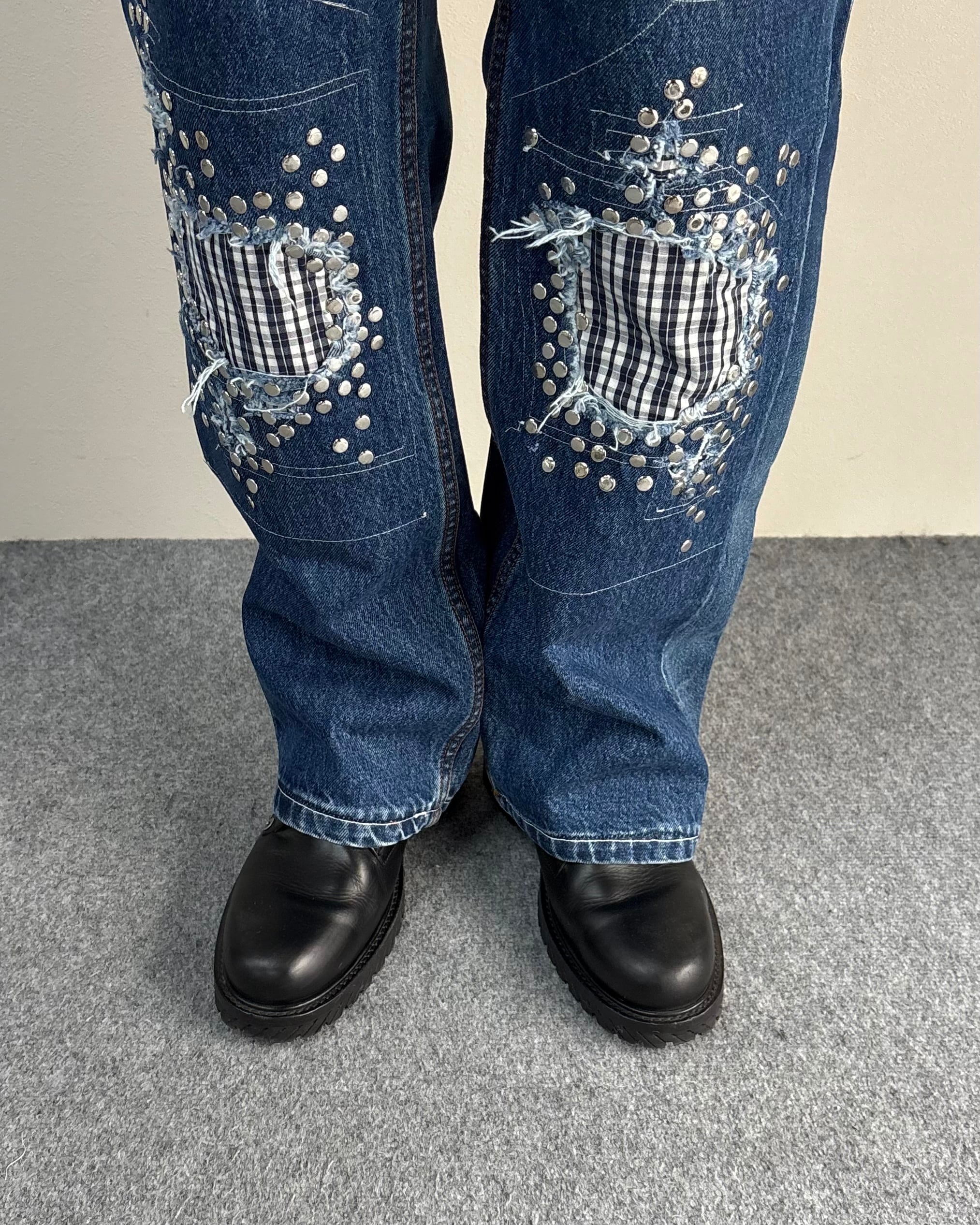 Hannah Creak】Studded Jeans Blue | blendmarket
