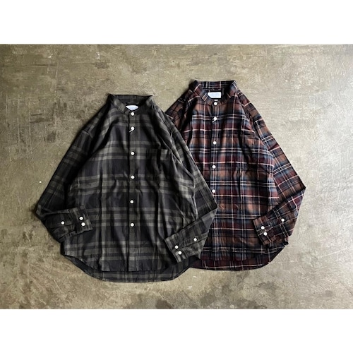 Manual Alphabet (マニュアルアルファベット) Brushed Check Loose Fit Band Collar Shirt