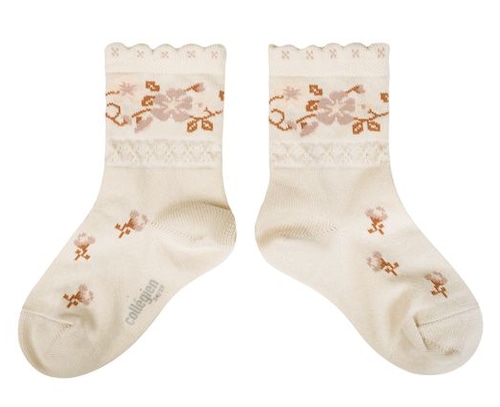 Collegien - Camélia - Jacquard Flower Ankle Socks / Doux Agneaux