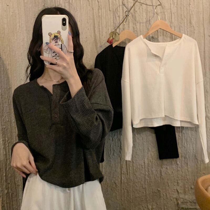 ストライプニットTシャツ シャツ オータムウィンタールーズ薄手トップス ロング 秋物 冬物 YY-ファッション4781536374