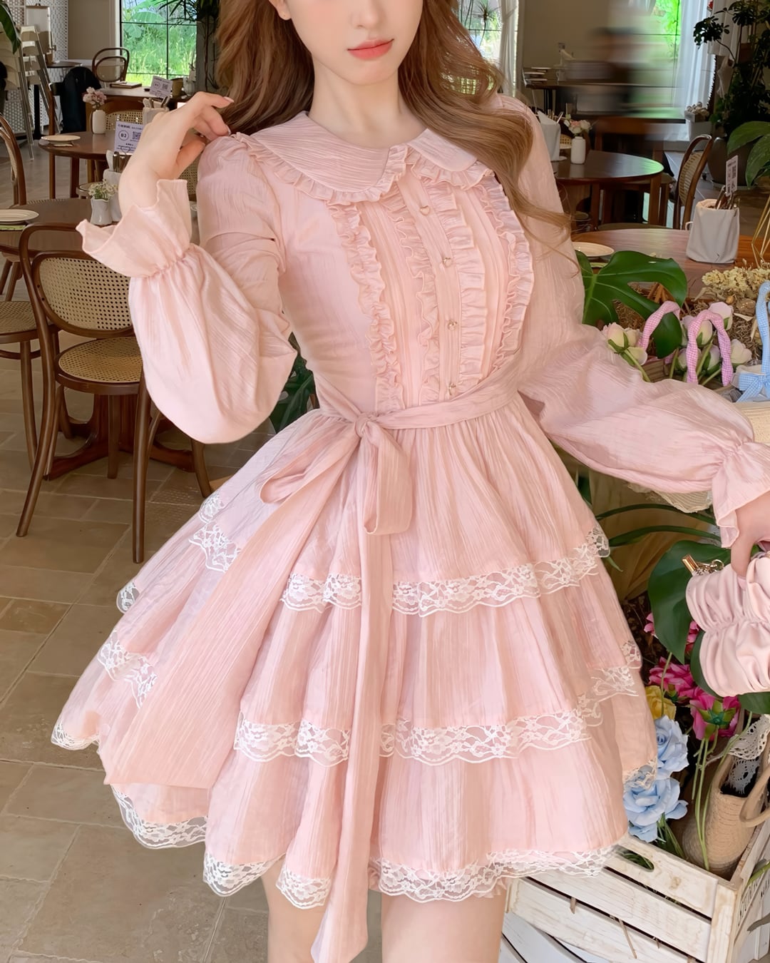 ヨーコチャン 「YOKO CHAN」 フリル長袖ワンピース 38 ピンク