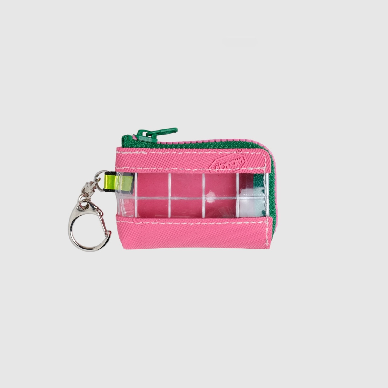vibram coin pouch keychain (pink×clear) with pink glowing zip