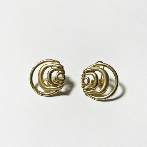 Vintage Modernist Gold Tone Metal Pirced Earrings