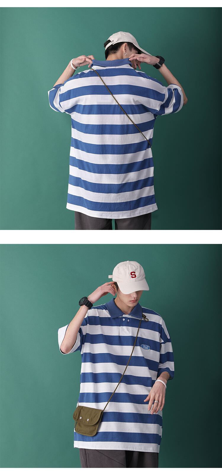 全2色 Tシャツ カットソー ボーダー カジュアル 襟付き 半袖