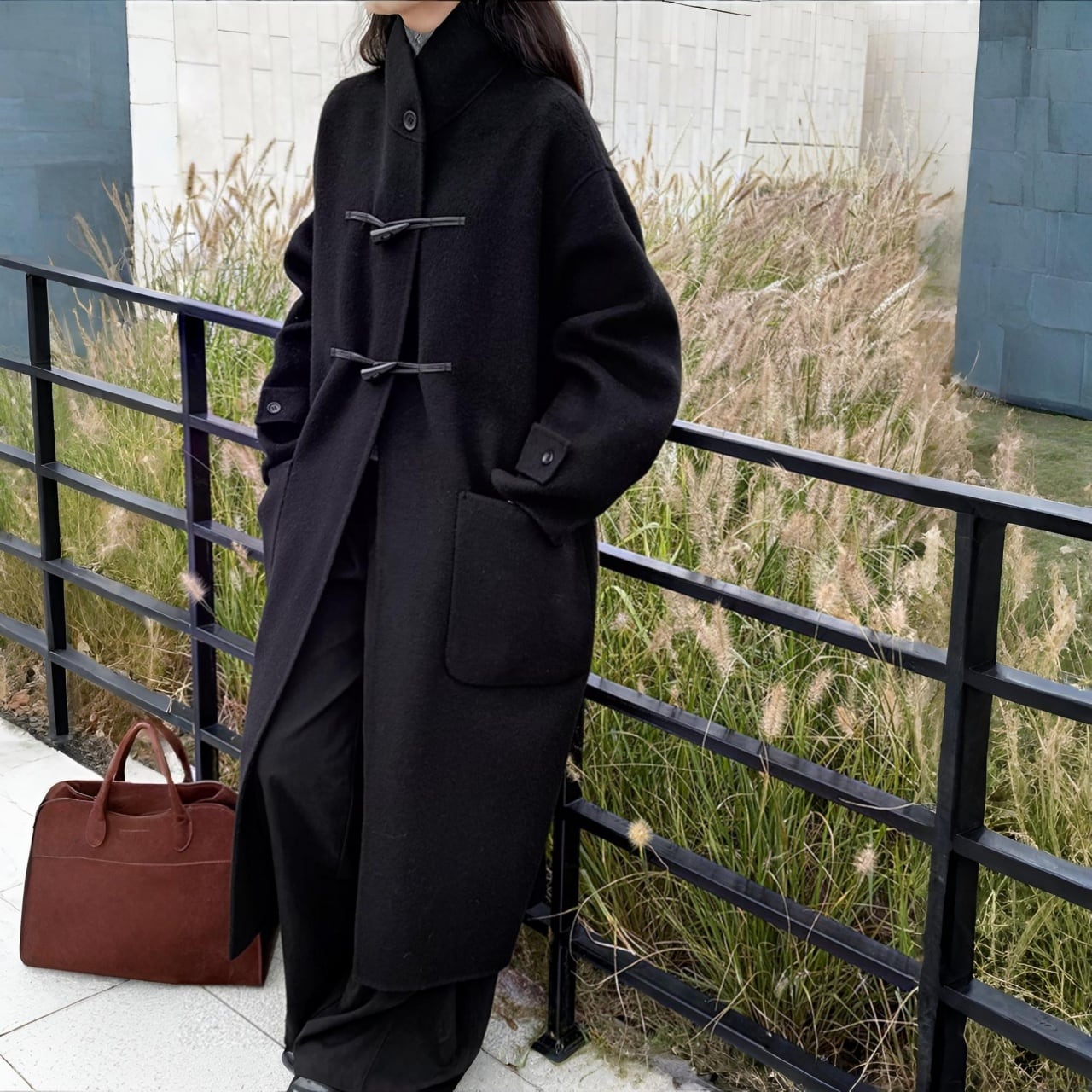 スタンドカラートグルボタンウールブレンドコート A01972